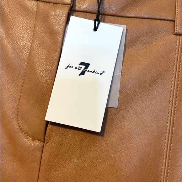 7 For All Mankind Faux Leather Wide Leg Cropped Pants Saddle Brown Sz S - Picture 7 of 9